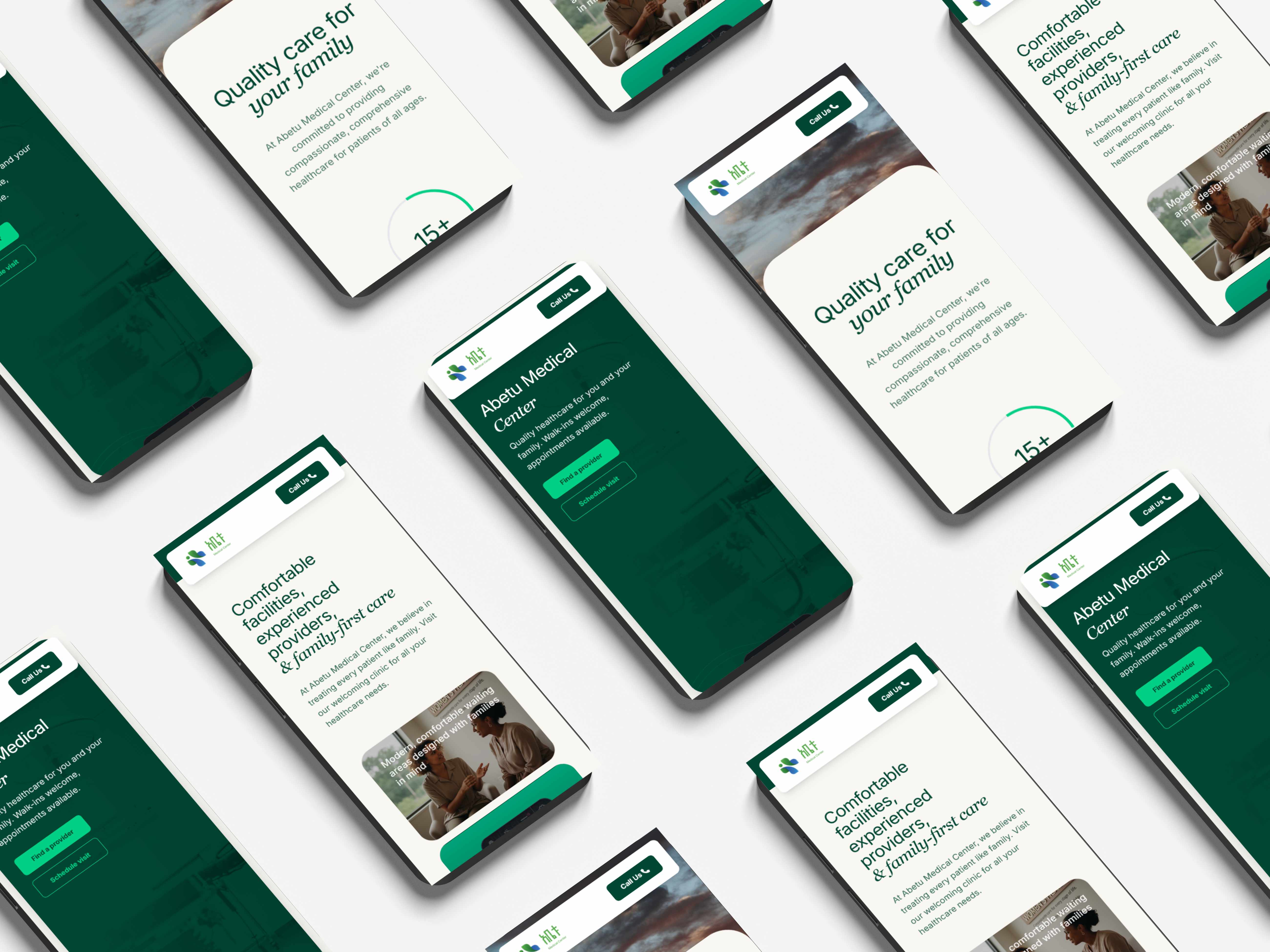 Abetu Medical Center homepage hero section - Clean healthcare design featuring welcoming imagery and appointment booking